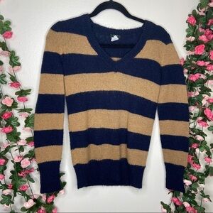 J.Crew Tan Blue V-neck Wool Mohair Sweater XS🌹